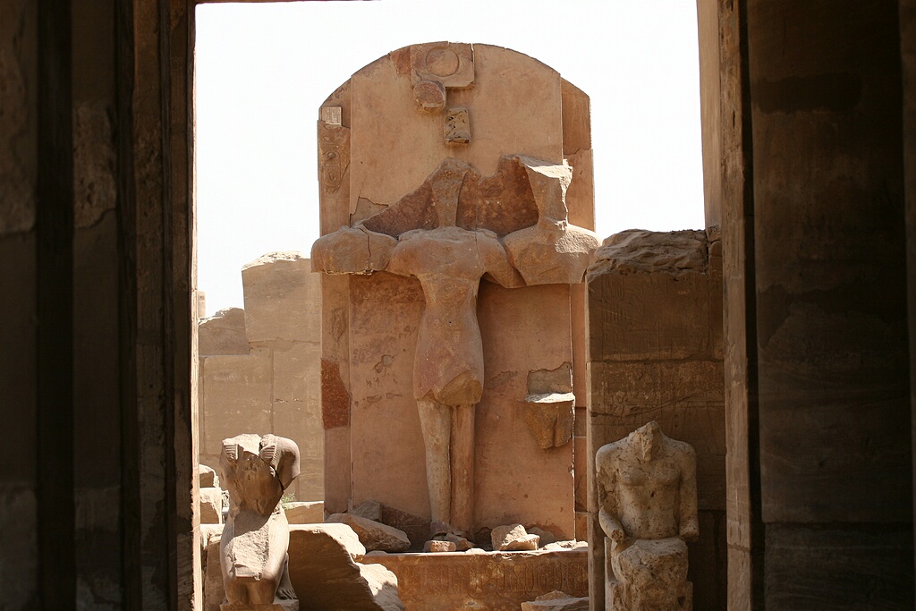 An egyptian relief vandalized into a cross by early coptic christians who lived in the Karnak temple around 3rd century AD